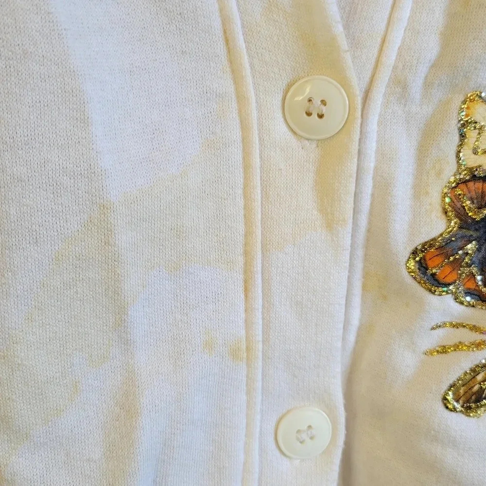 Vintage White Sweater with Glitter Butterflies  Pockets Medium - Picture 7 of 7